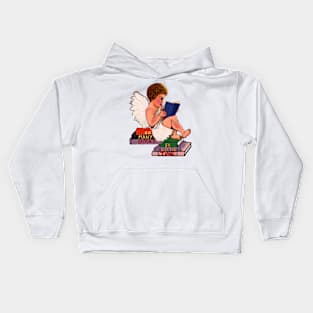 Bookworm angel - Little bookworm angel boy cherub reading a book - tranquil winter scenery Kids Hoodie